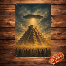 Listing image for Retro Sci-Fi Pyramid UFO Sighting Metal Tin Sign