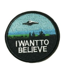 Listing image for I Want To Believe UFO Patch Xfiles Flying Saucer Embroidered Applique 1990s