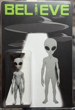 Listing image for Custom Carded Grey Alien 3.75" Figure UFO Edition Handmade Collectible - Believe
