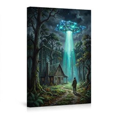 Listing image for Mysterious Forest UFO Encounter Poster Wall Art Alien Abduction Scene Print