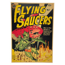 Listing image for Flying Saucers Poster - Vintage Style Sci-Fi Print - Retro Alien Invasion Art