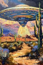 Listing image for UFO Desert Landscape Art Print - Alien Sci-Fi Decor 4x6 UR100215